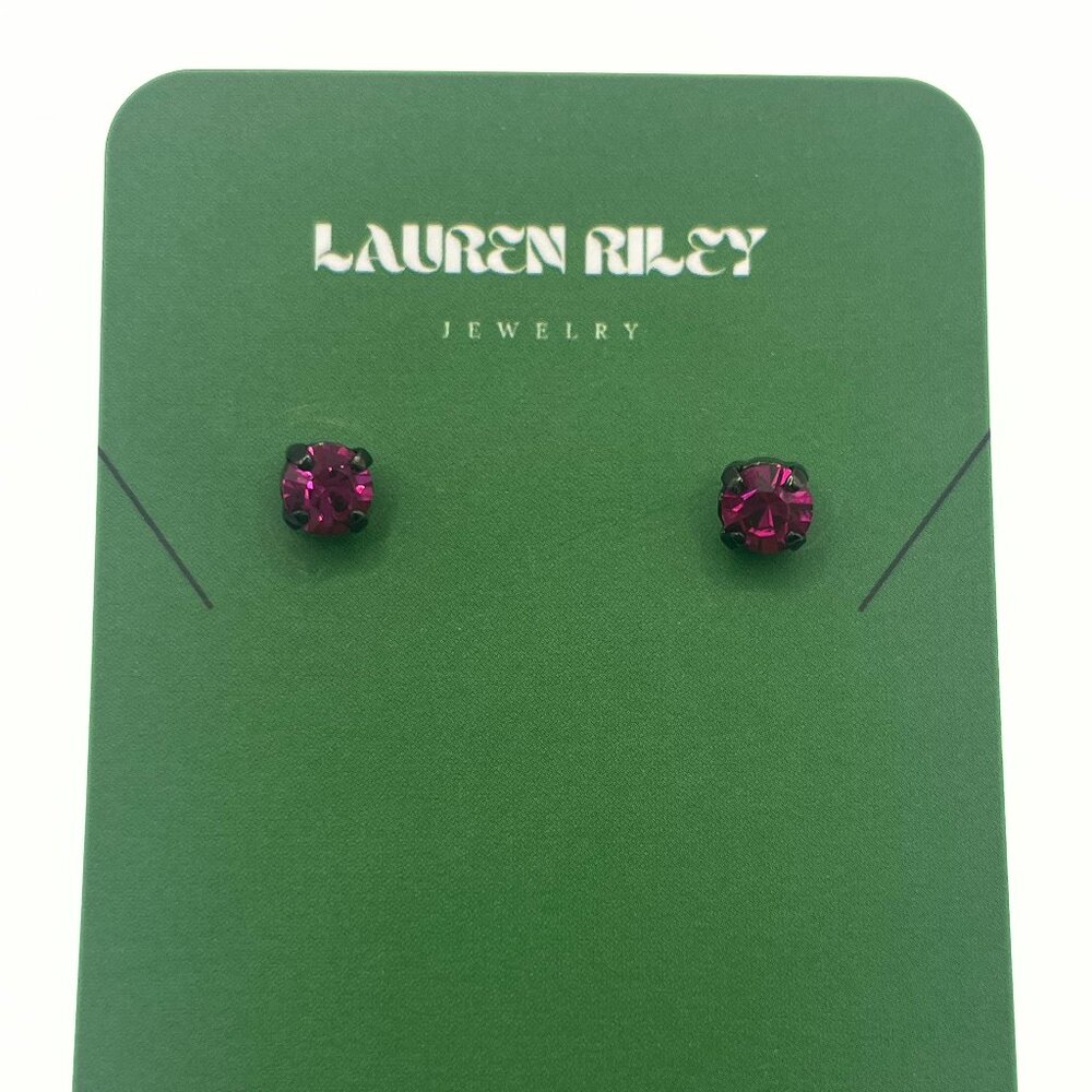 Handmade Fuchsia Swarovski Crystal Stud Earrings | Hematite Plated, Nickel-Free